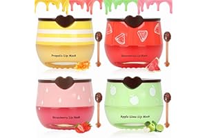 DEEPMIND 4 PCS Bee Lip Balm Lip Mask Honey Pot, Honey & Strawberry & Watermelon & Apple Lime Lip Sleeping Mask Propolis Moisturizing Lip Balm with Stick, Hydrating Prevention Dry & Cracked
