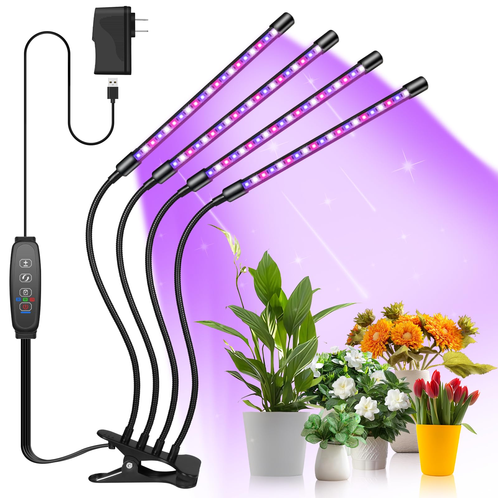 Photo 1 of Shyineyou Grow Lights for Indoor Plants Full Spectrum, 80 LEDs Plant Lights for Indoor Growing with 3/9/12H Timer, 3 Color Modes & 9 Brightness, 4 Heads Clip-On Plant Grow Light