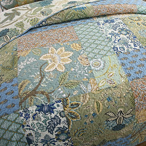 NEWLAKE Bohemian Floral Pattern Bedspread Quilt Set with Real Stitched