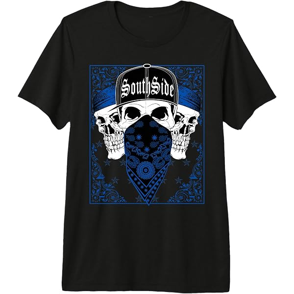 Amazon.com: CaliDesign Southside Blue Bandana T-Shirt Skull