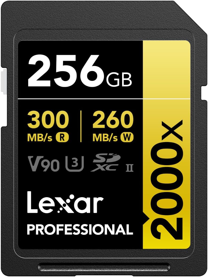 Lexar Professional 2000x 256GB SDXC UHS-II Card, Read 300MB/s Write 260MB/s