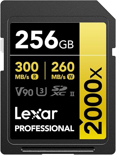 Lexar Professional 2000x 256GB SDXC UHS-II Card, Read 300MB/s Write 260MB/s