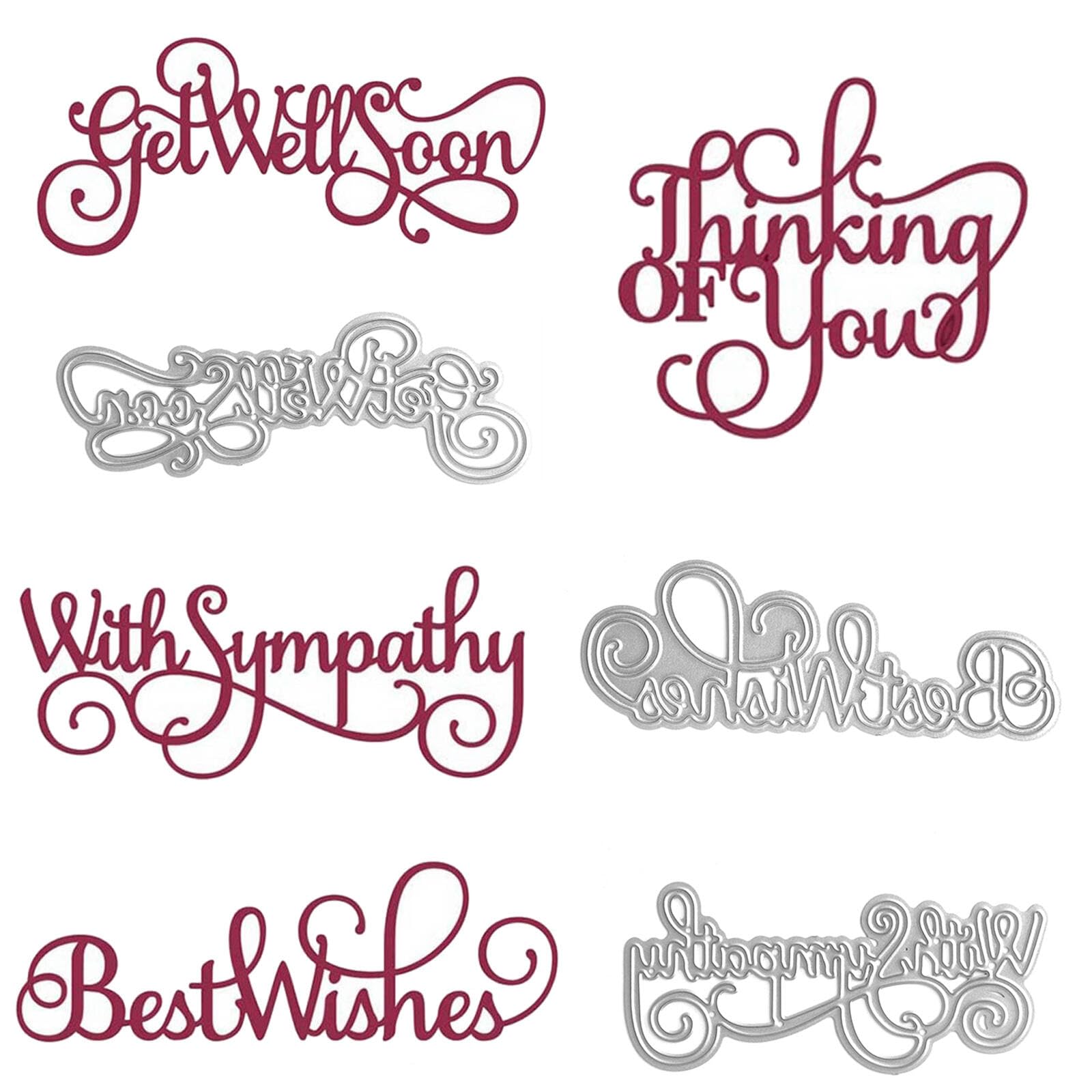 CYFUN DESIGN 4PCS Alphabets Die for Card Making DIY Scrapbooking Get Well Soon, Sympathy, Best Wishes, Thinking of You Words Metal Cutting Dies for Paper Crafting Handmade Crafts Scrapbooking Supplies