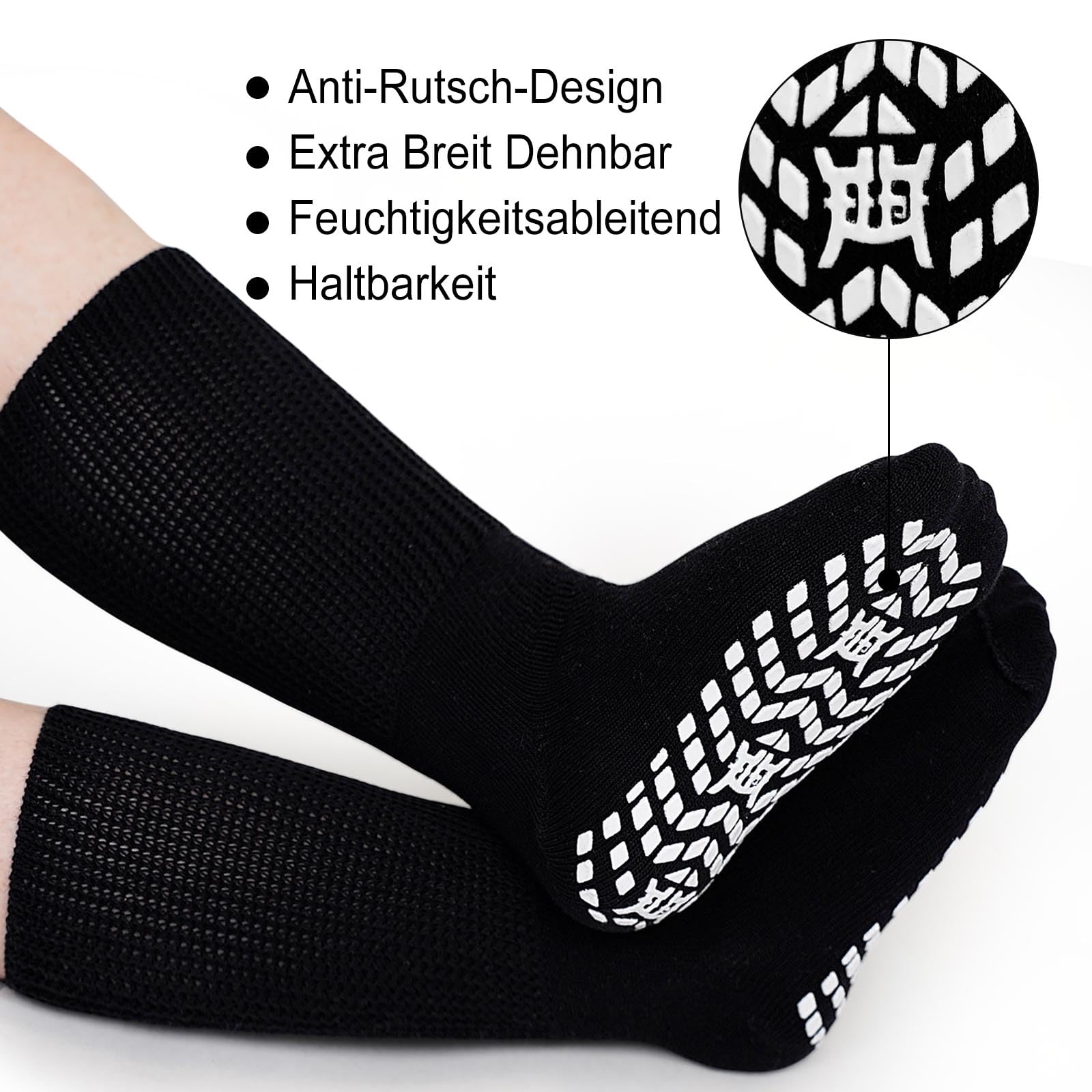 LOFIR Diabetiker Socken Herren Damen: Diabetikersocken Ohne Gummibund Baumwolle Herren ABS Socken Extra Breiter Gürtel Ohne Naht Antirutsch StopperSocken für Geschwollene Füße Schwarz 3 Paare 39-46 4