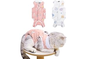 GCVOPTON Cat Surgery Recovery Suit (2-Pack) | Anti-Lick Onesie for After Surgery | Soft E-Collar Alternative for Spayed/Neutered Cats | Wound Protection Outfit
