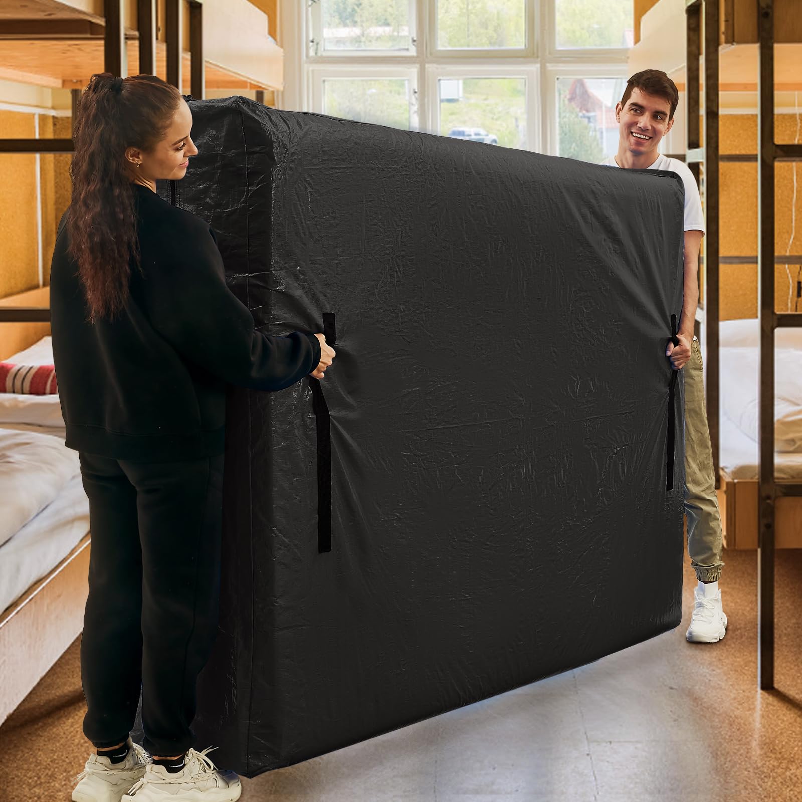 Mattress Bags for Moving, BETU Mattress Protector Waterproof Mattress Cover Twin Size Storage Bags with 8 Heavy-Duty Handles and Zipper for College Bed Extra Thick Large(2 Pack, 77"x42"x15" Black) Image