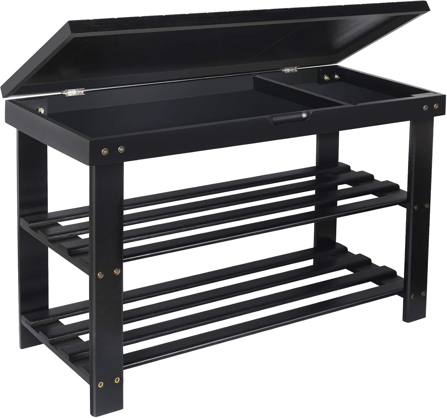 Bamboo Shoe Rack Bench, 3-Tier Entryway Organizer Shelf with Storage Drawer,Holds Up to 280Lbs for Hallway Bedroom Living Room,27.5"x11"x17.5"