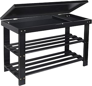 Bamboo Shoe Rack Bench, 3-Tier Entryway Organizer Shelf with Storage Drawer,Holds Up to 280Lbs for Hallway Bedroom Living Room,27.5"x11"x17.5"