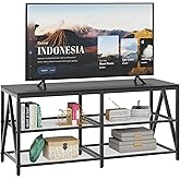 Katrawu TV Stand for TVs up to 60 Inch, 43" Long Industrial TV Console Table with 3-Tier Storage Shelves, Entertainment Center for Living Room, Bedroom (Black)