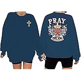 YHHR Oversized Christian Sweatshirt for Women Cross Pray Floral Graphic Religious Crewneck Long Sleeve Tee Retro Pullover Top