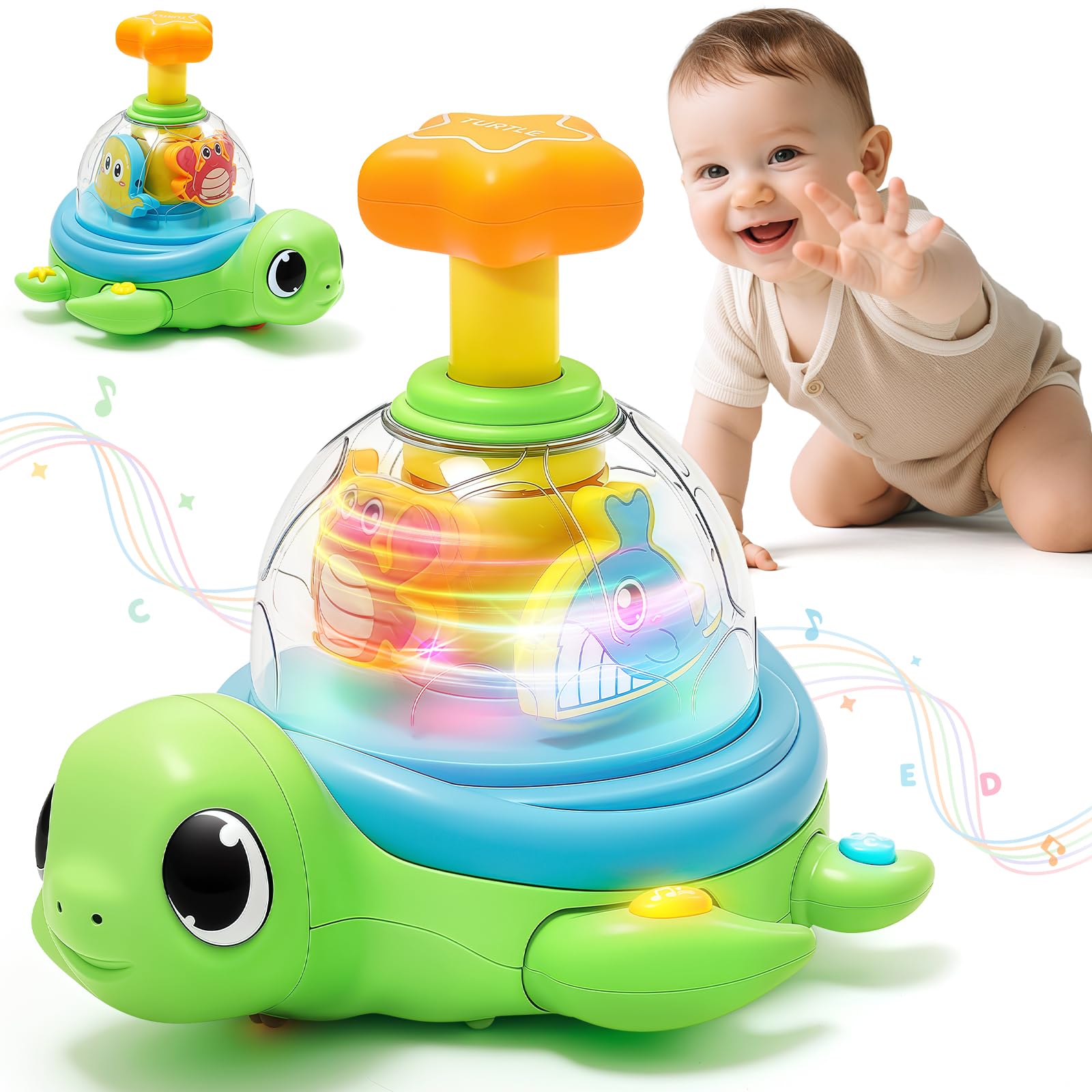 Photo 1 of Musical Baby Toys for 1 Year Old - Crawling Turtle Infant Toys 6-12 Months, Press & Glow & Spin for Cause and Effect, Tummy Time Development, Christmas Birthday Gifts for 1 Yr Old Boy Girl 9-18 Month