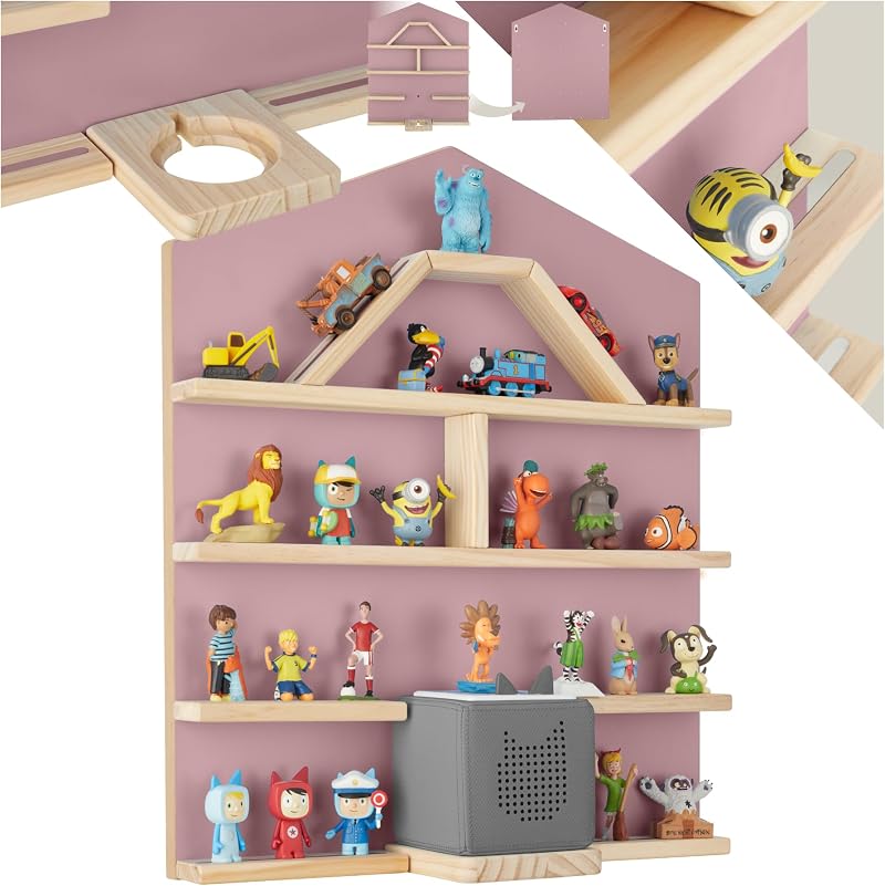 tectake Floating Shelf Toy Display 12 Pink House Shelves 50 Tonies