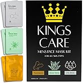 Kings Care Mens Face Mask Skin Care Kit (6 Pack) - Turmeric Anti-Acne, Aloe Vera Soothing & 2% BHA Salicylic Acid Sheet Mask - Skin Care for Men Face Masks for Hydrating, Brightening & Refining Pores