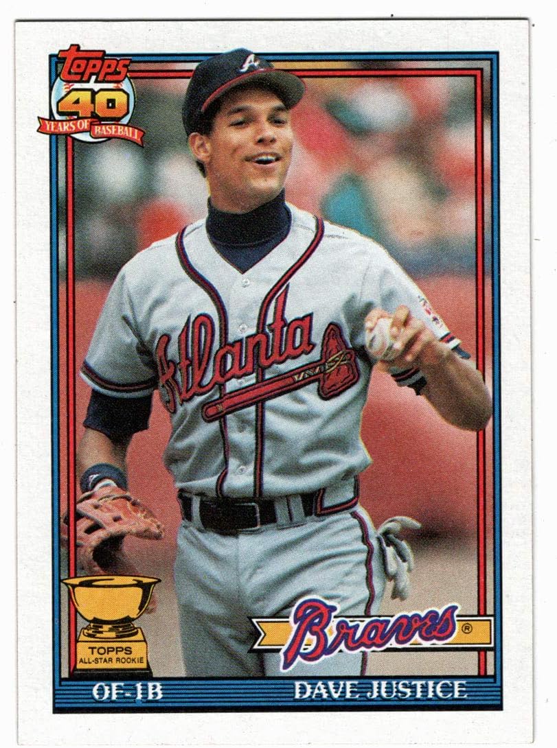 Amazon Com Dave Justice Baseball Card 1991 Topps 329 Nm Mt Sports Outdoors