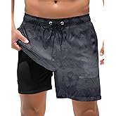 BOJIN 2 in 1 Mens Swim Trunks with Compression Liner 5.5" Inseam Quick Dry Bathing Suit Shorts with Zipper Pockets