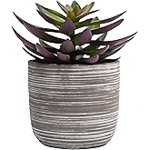 JaHe Artisan Potted Fake Succulent, 7.5” Artificial Succulents in Cement Bowl Faux Realistic Greenery Plant for Home Office Desk Bathroom Livingroom Boho Shelves Decoration, Table Centerpieces