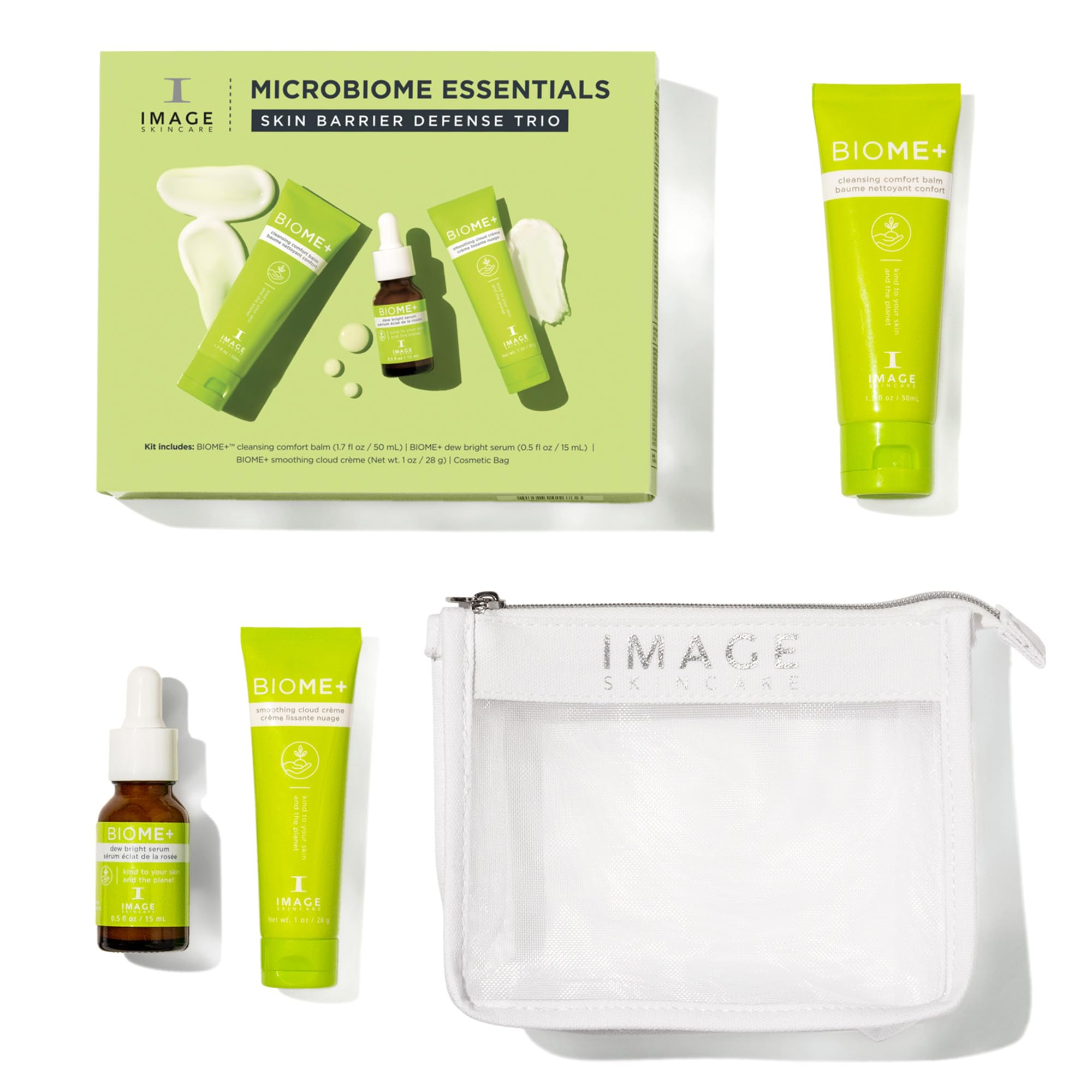 Photo 1 of IMAGE Skincare, BIOME+ Microbiome Essentials Skin Barrier Defense Trio, 3 Step Travel Regimen with Facial Cleansing Balm, Dew Serum and Smoothing Cream