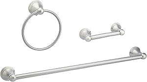 AmazonBasics Modern Bathroom Accessories Set - 3-Piece, Satin Nickel