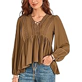 Scarlet Darkness Women's Peasant Tops Fall V Neck Long Sleeve Casual Loose Babydoll Tops