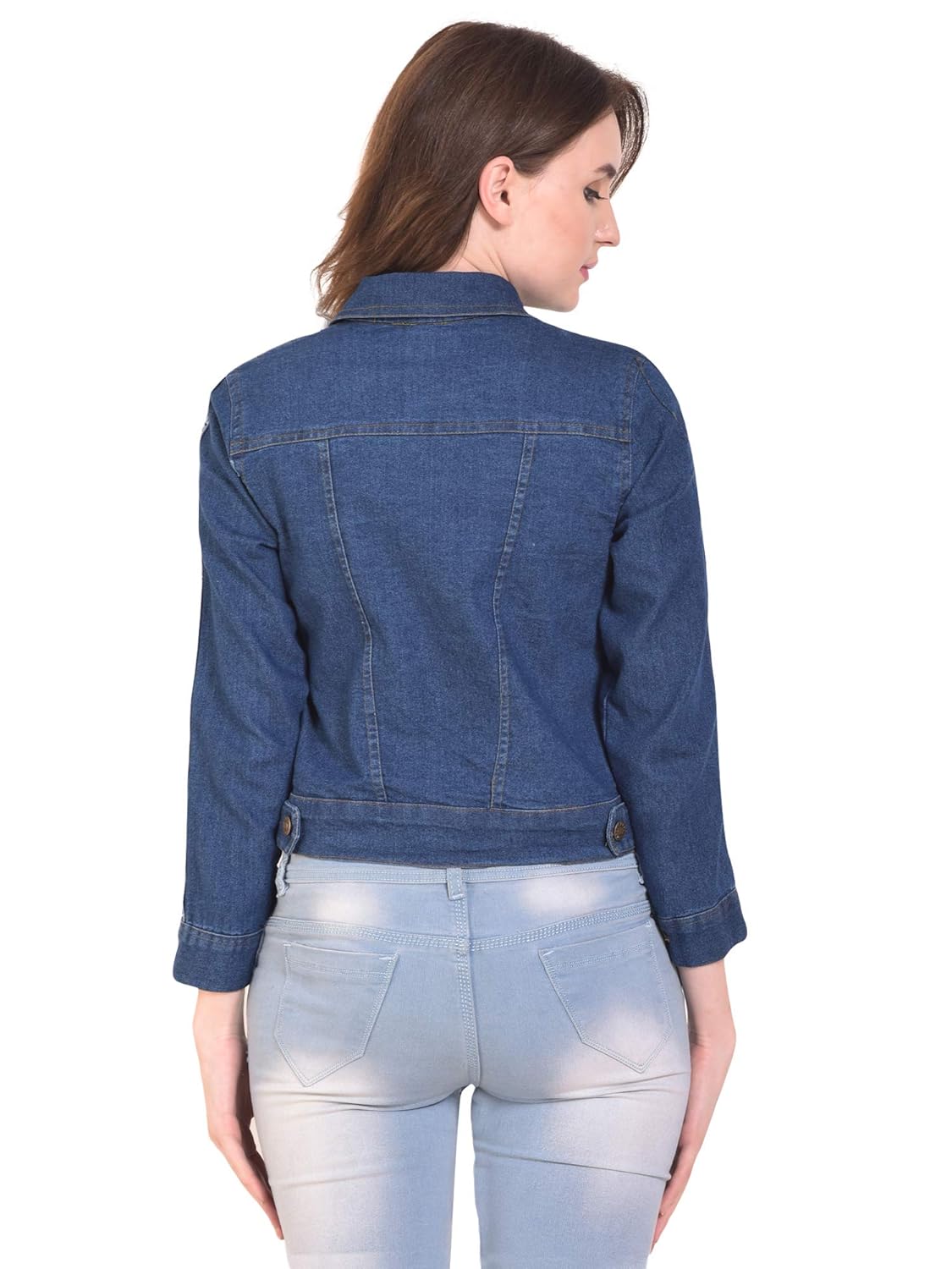 dimpy garments women's stone wash denim jacket (blue, medium)
