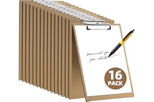 HappyHapi 16 Pack Clipboard 8.5 x 11 Letter Size Clip Boards Bulk, A4 Wooden Hardboard Office Clipboards Pack for Classroom, Work-Meetings, Brown