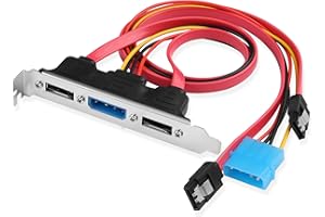 ELFJMZP Dual-Port eSATA Bracket, Desktop SATA to External eSATA Expansion, Middle Molex 4-Pin Power Connector, 2X SATA Cables