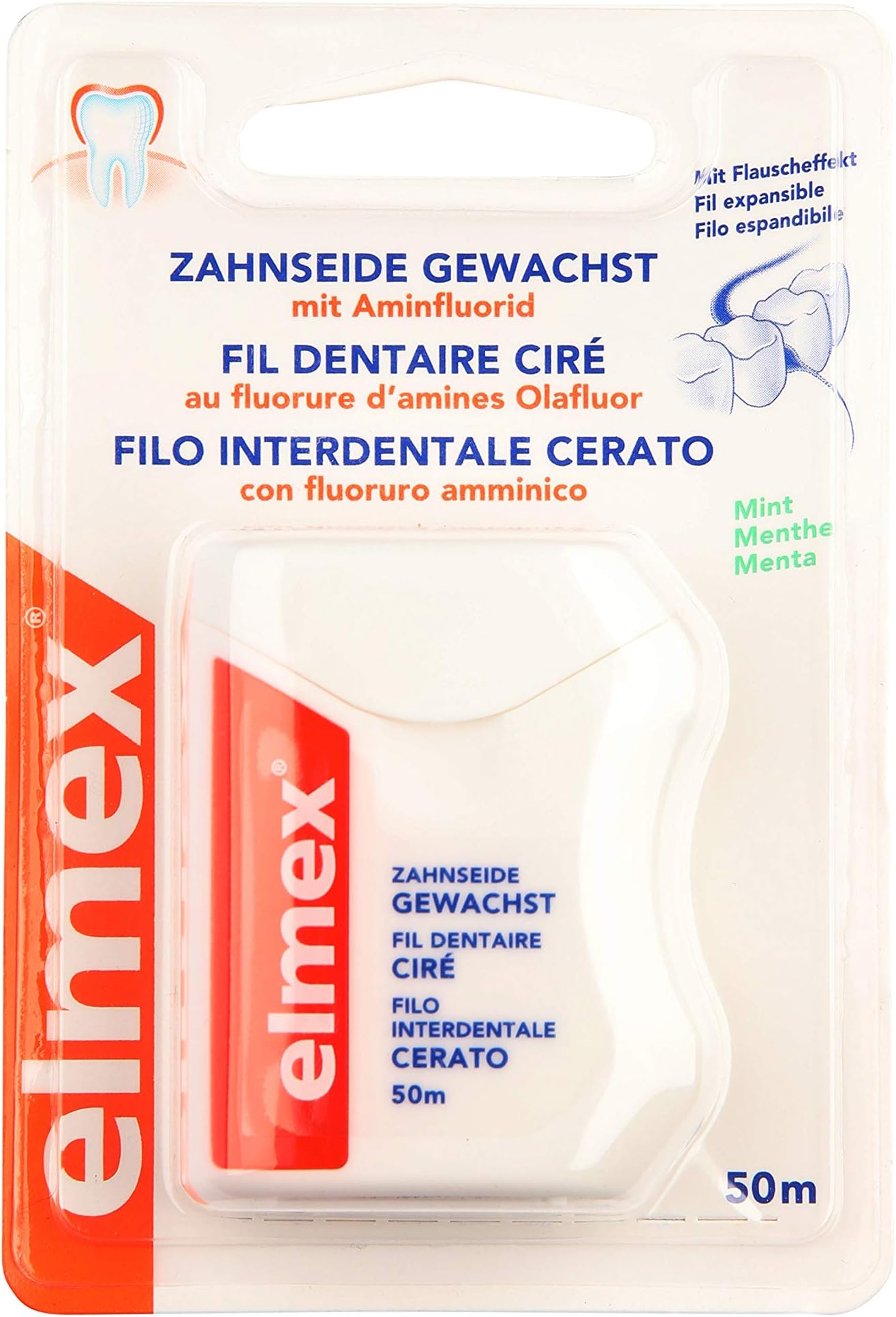 ELMEX Dental Floss Waxed with Aminfluoride 50 m Mint