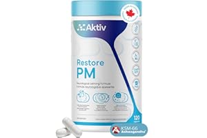 Aktiv Restore PM – Nighttime Stress & Sleep Support Formula – With KSM-66 Ashwagandha 150 mg, L-Theanine, 5-HTP & Magnesium –