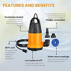 Limodot Submersible Water Pump With 25ft. Hose