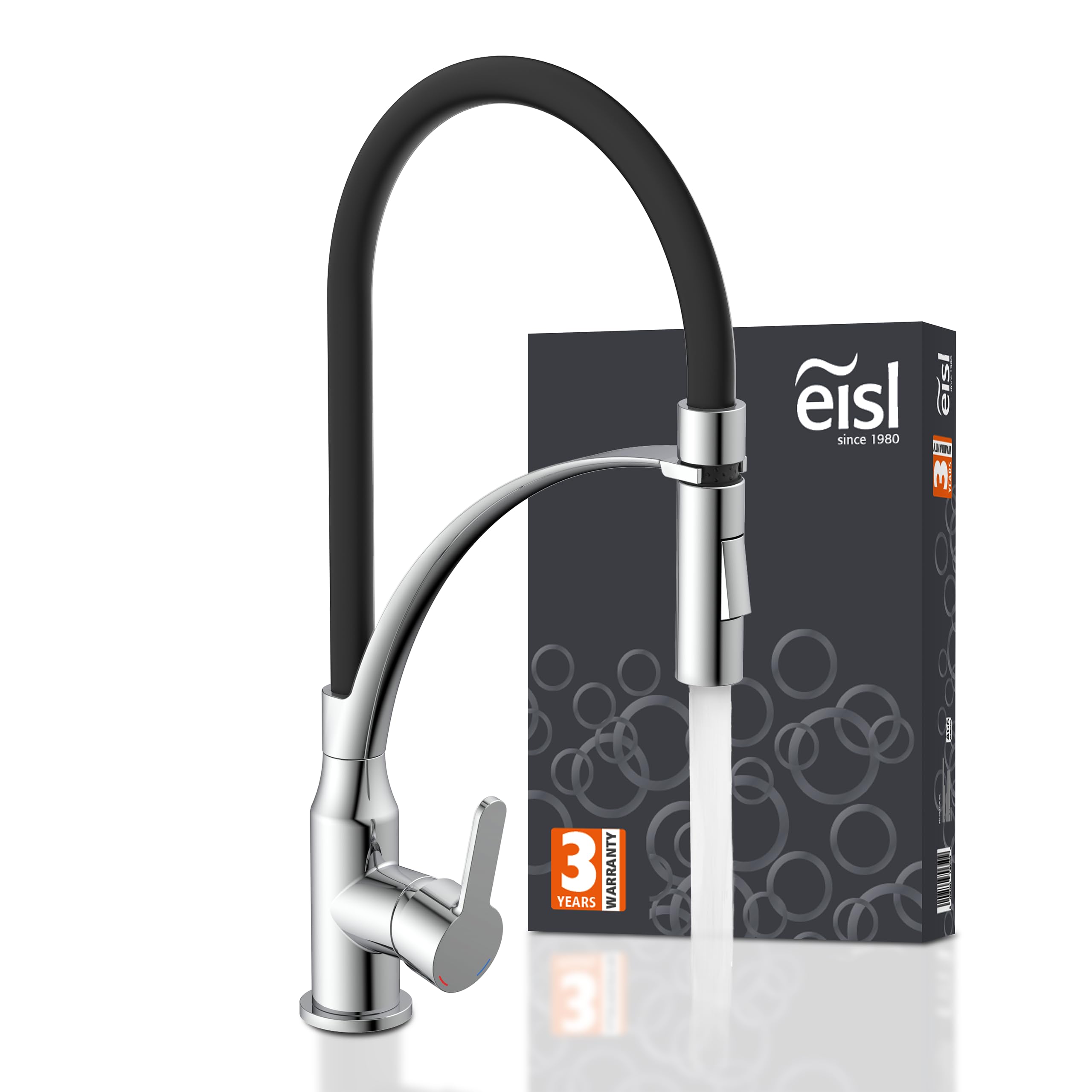 EISL NI183CARCRB CARNEO Kitchen Tap with Pull-Out Shower Flexible Swivel Kitchen Sink Tap Chrome Black