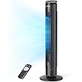 PELONIS 42’’ Oscillating Tower Fan with Aromatherapy Diffuser, Remote Control, 5 Speed Settings with 3 Modes LED Display for Bedroom Home Office Use, Black