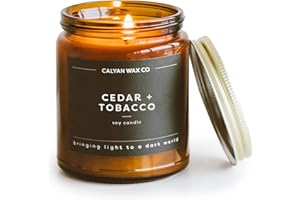 Calyan Wax Co. Soy Wax Candle, Cedar + Tobacco Scented Candle, 57 Hour Burn Time, Aromatherapy Soy Candles, Non Toxic & Vegan Soy Wax, Amber Glass Jar Scented Candles, 7.2oz