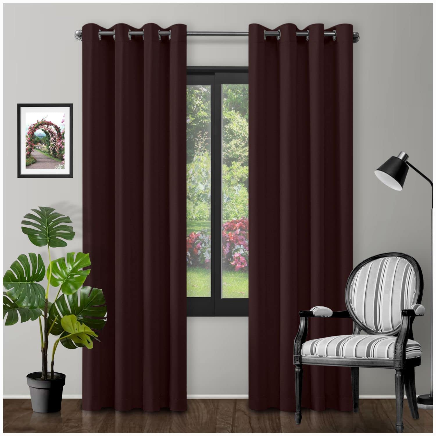 GC GAVENO CAVAILIA Eyelet Top Blackout Curtains Large Door Thermal Insulated Panels For Bedroom/Living Room, Choco, 66X72 Inch