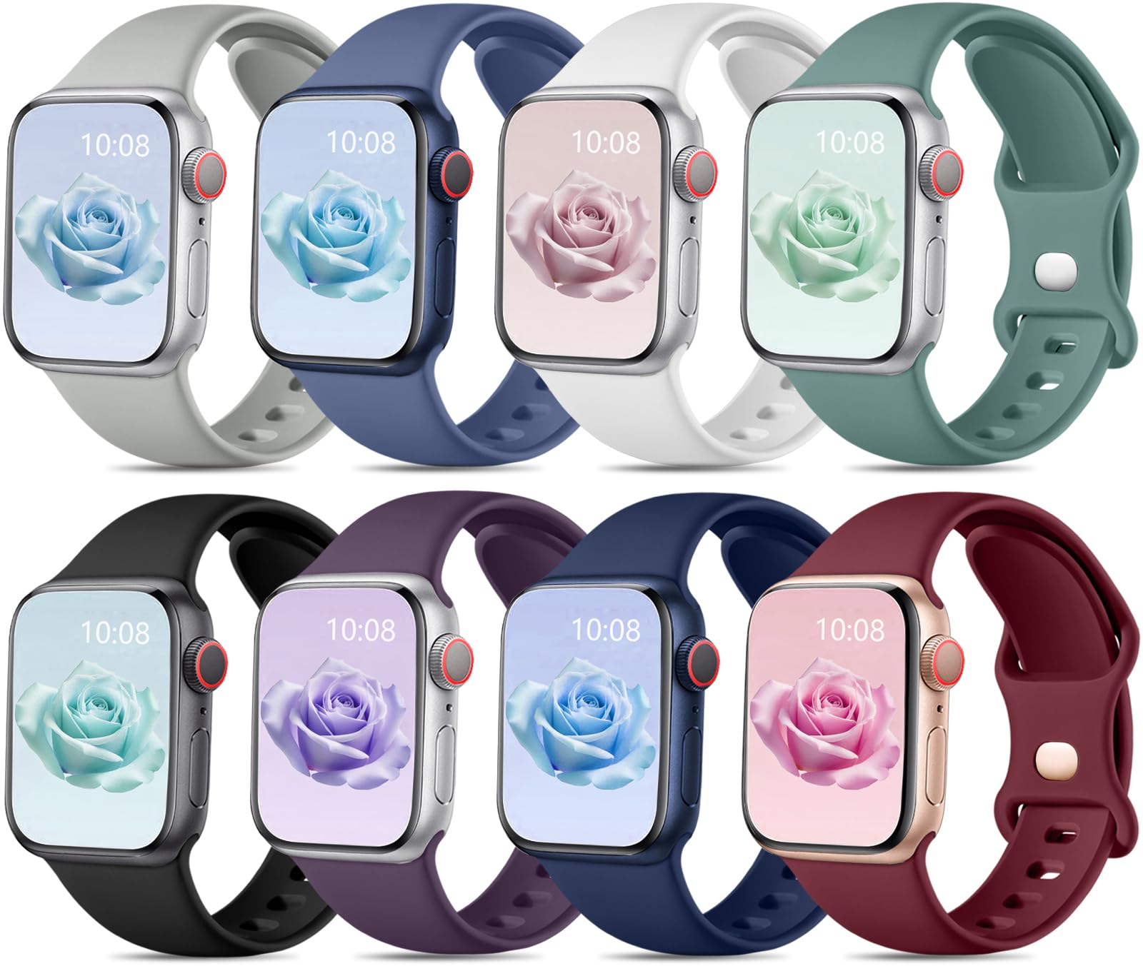 Mastten 8 Pack Sport Straps Compatible with Apple Watch Straps 42mm 41mm 40mm 38mm Women Men, Soft Silicone Band for Apple Watch Series 11 10 9 8 7 6 5 4 3 2 1, iWatch SE 3 2 1, Dark Colour