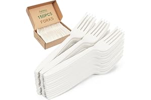 FEHHTO 100% Compostable Fork, 7" 150pcs Disposable Cornstarch Forks Heavy Duty Cutlery BPI Certified Eco-Friendly Utensils Bi