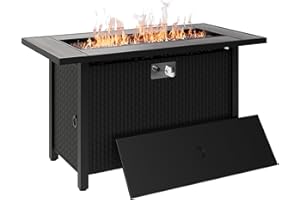 Shintenchi 45 Inch Outdoor Propane Fire Pit 50,000 BTU Gas Fire Pit Table with Lid, Lava Rock, Waterproof Cover, Rectangle Gas Firepit Table for Garden/Patio, CSA Certification