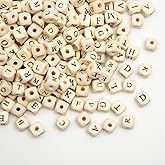 Baiinjiene 520pcs Cube Wood Beads with Initial 26 Letters 10mm A-Z Square Alphabet Wood Beads for Jewelry Bracelet Making and DIY Crafts
