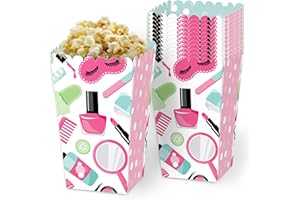 Big Dot of Happiness Spa Day Popcorn Treat Boxes - Girls Makeup Party Storage Containers, Premium Gift Packaging, 12 Pack