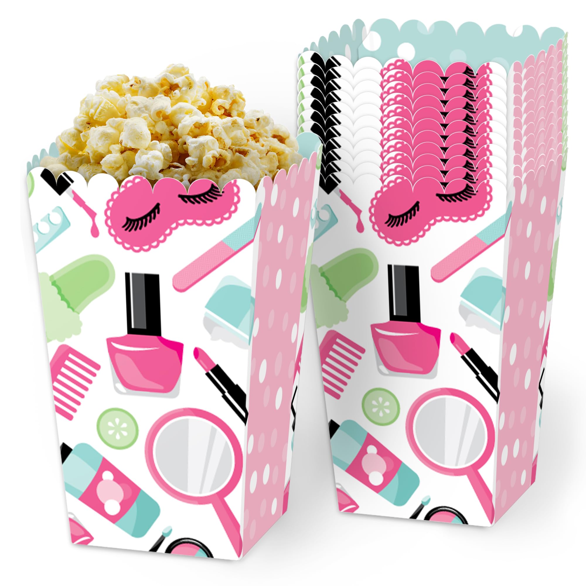 Big Dot of Happiness Spa Day - Girls Makeup Party Favours Popcorn Treat Boxes - Set of 12