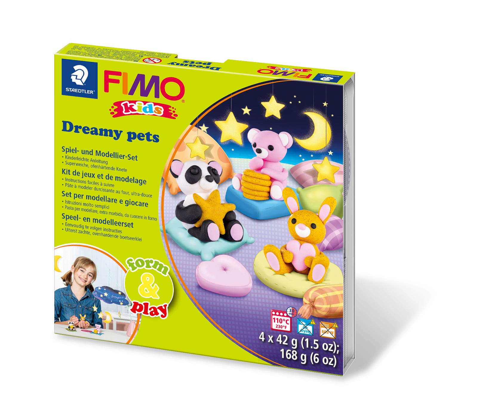 STAEDTLER FIMO Kids Dreamy-Pets 8034 28 LY Play and Modelling Set Exciting Child-Friendly Projects Promotes Fine Motor Skills and Creativity