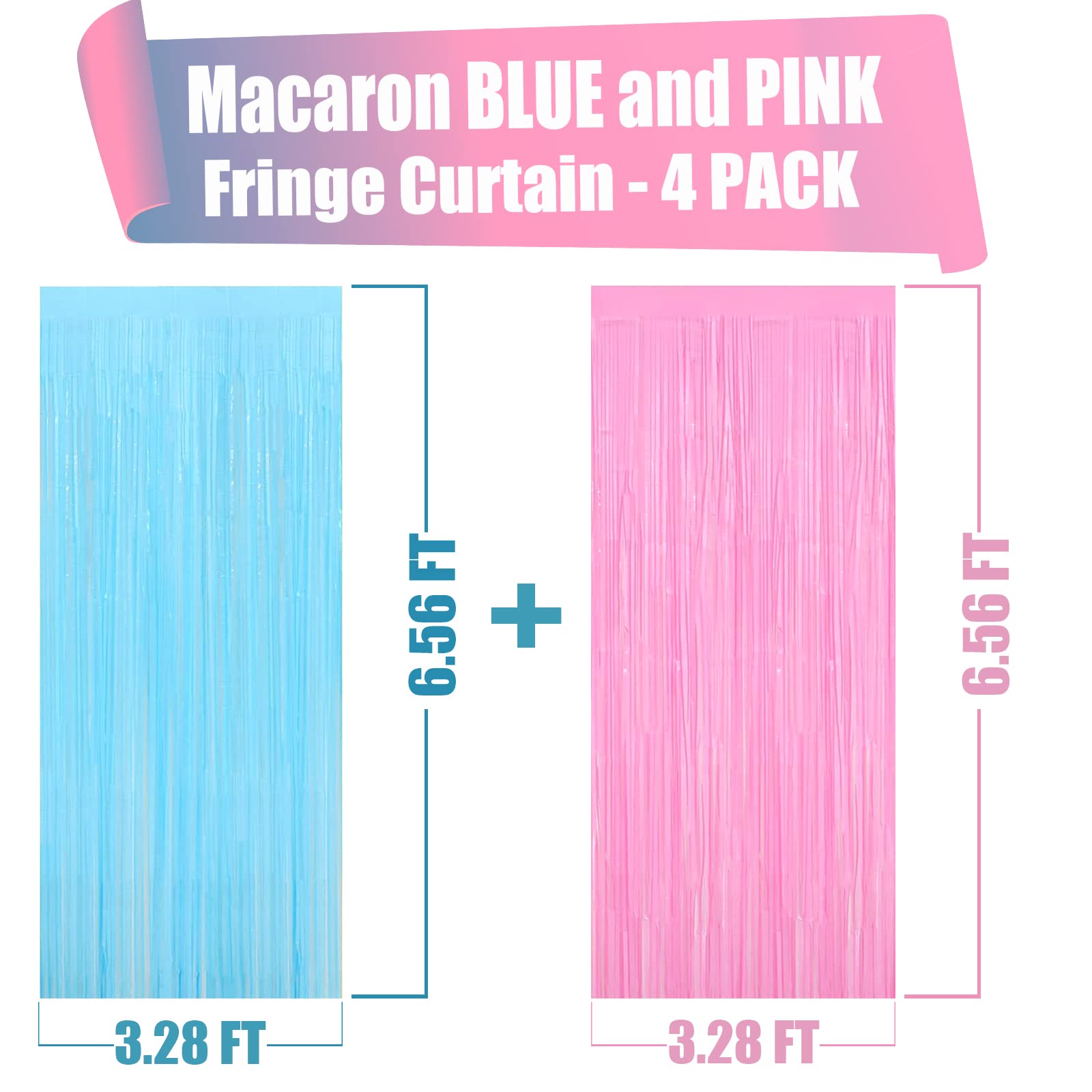 4 Pack Macaron Pink Blue Foil Fringe Curtain