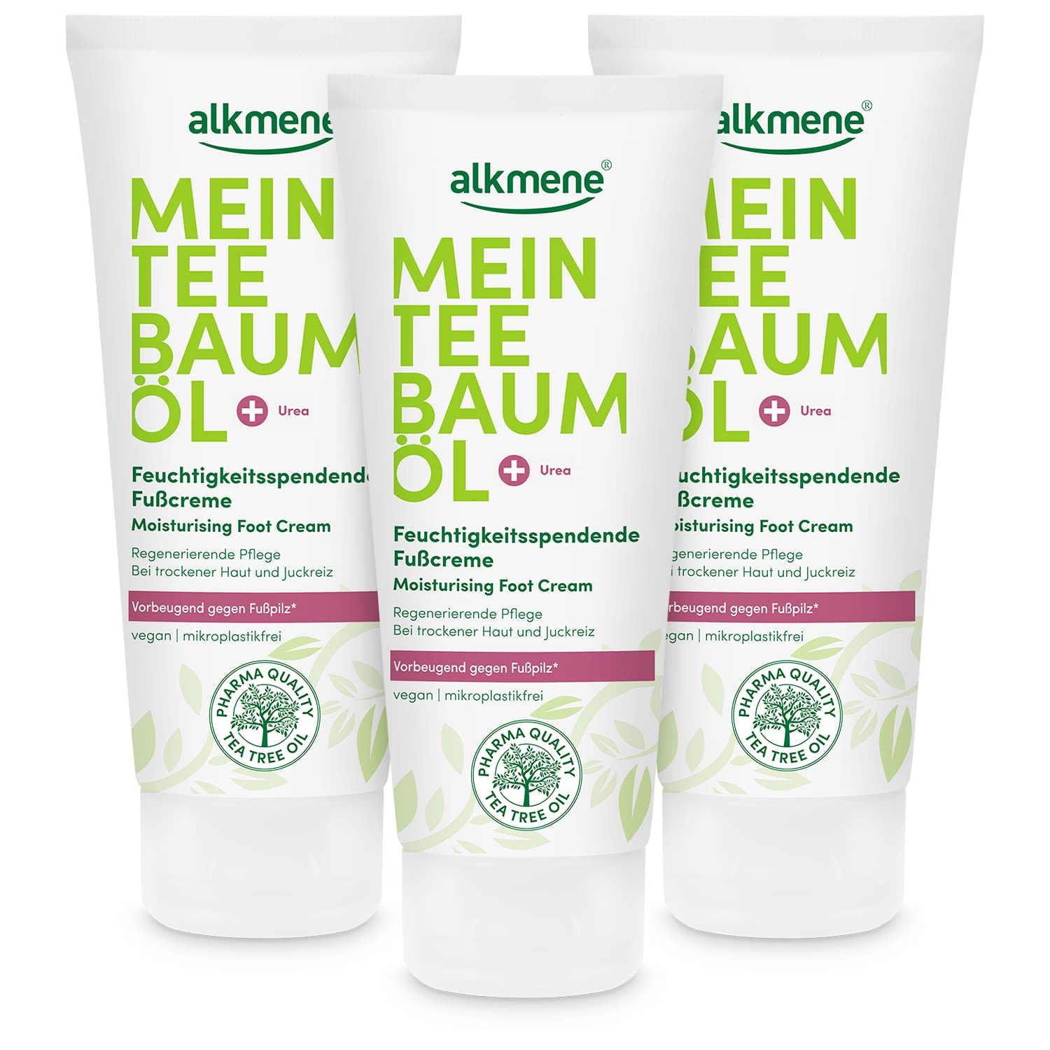 alkmene foot cream with Australian tea tree oil - intensive care for dry and chapped skin - vegan foot care without silicones, parabens & mineral oil - foot cream in a pack of 3 (3x 100 ml)