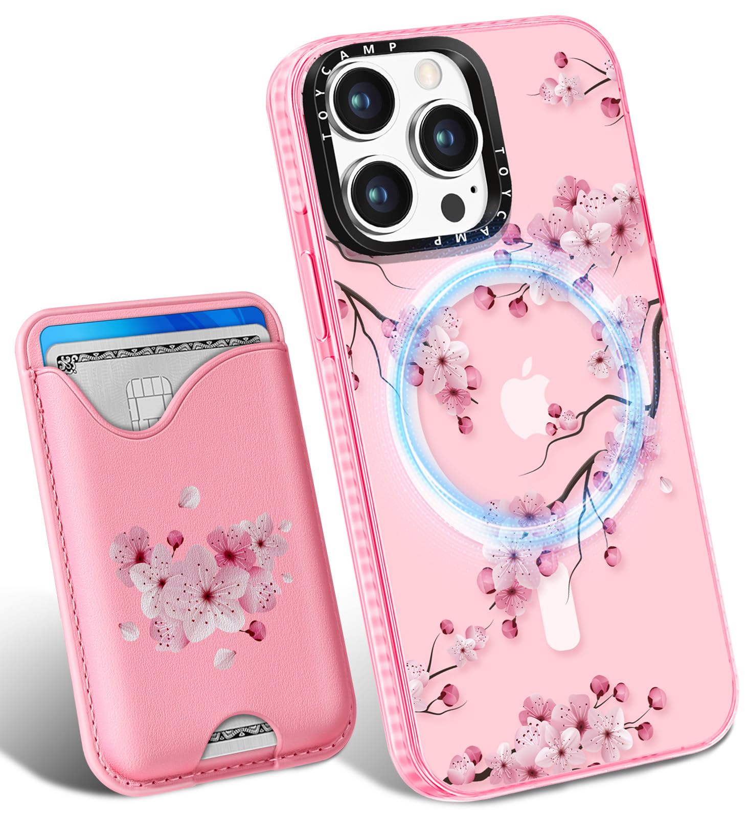 Toycamp for iPhone 15 Pro Max Case - Compatible with Magsafe Credit Card Holder Wallet Magnetic Cute Women Teen Girls Kawaii Girly Unique Flower Design Phone Cover for Apple 15 Promax 6.7"