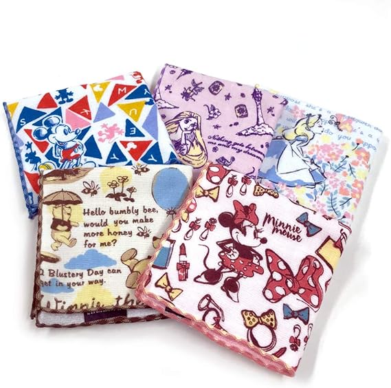 Amazon 個別にラッピング ディズニー ガーゼパイル ハンカチ まとめ買い 5枚セット 日本製 女性 プチギフト 退職 景品 入学祝い おまかせ5枚セット ハンカチ バンダナ 通販