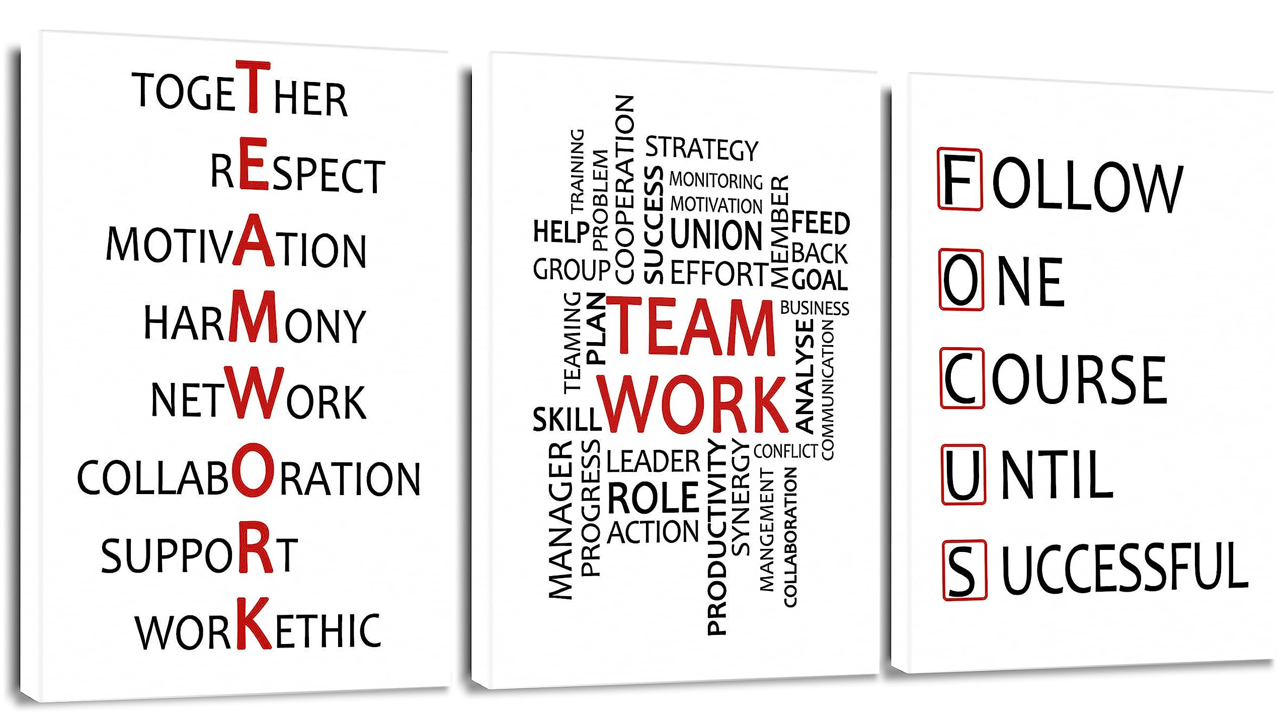 Artscope 3 Pieces Positive Wall Art Canvas Prints - Focus Team Work Picture Painting - Modern Wall Painting Artwork Framed for Gifts Bathroom Living Room Home Office Decor - 30 x 40 CM — image 1