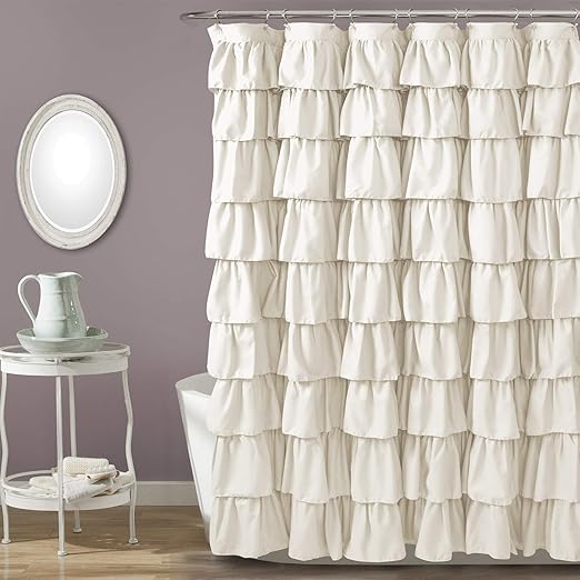 Amazon Com Lush Decor Ivory Ruffle Shower Curtain Floral