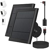 Paodekua 2 Pack 4W Solar Charger for Ring Spotlight & Stick Up Outdoor Cam, Black, High Efficiency, 10FT/3M Long Cable with USB-C to Ring Barrel Plug