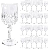24 Pcs Clear Plastic Wine Glasses, Plastic Goblets for Parties, Vintage Wine Glasses Bulk, Reusable Drinking Glass, Drinkware Cups for Wedding Party Reception Event Supplies