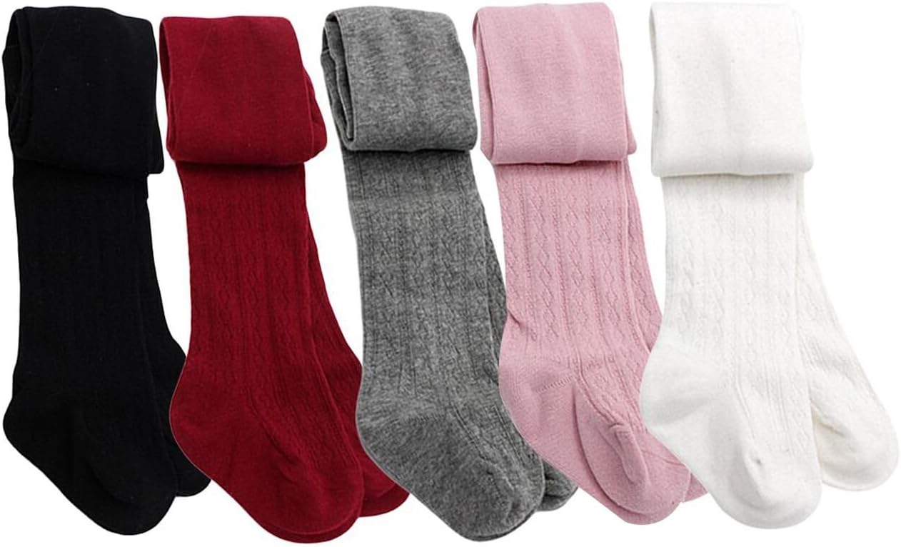 Taiycyxgan Baby Toddler Girls Cable Knit Tights 5 Pack Leggings Stocking Pants(1-4T)