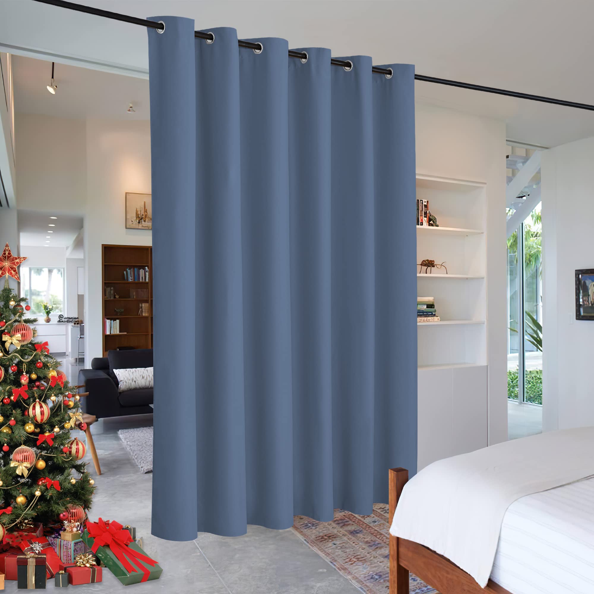 RYB HOME Privacy Room Divider Curtains Blackout Thermal Insulating Soundproof Partitions for Restroom Dorm Apartment Separator Kids Nursery Home Office, 1 Panel, Stone Blue, W 120 x L 108 inches Image